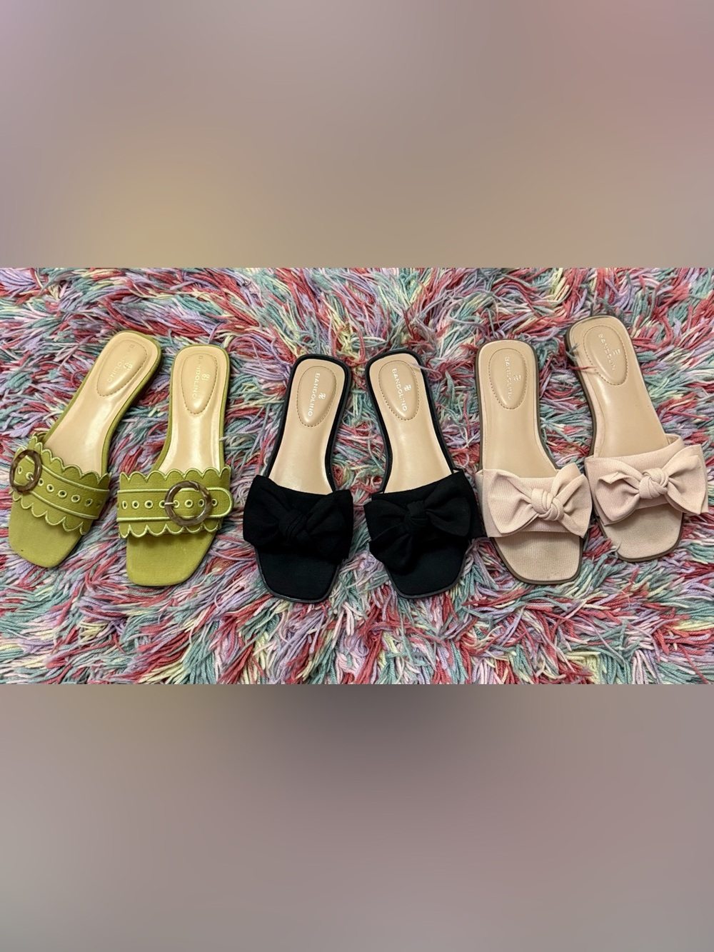 BANDOLINO Lot of 3 Women’s Slide Sandals Size 7.5 Linen Fabric Pink Black Green